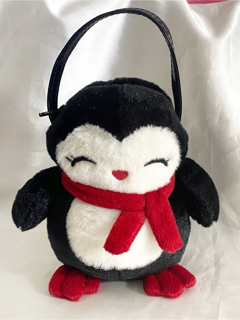 Gymboree Soft Plush Penguin Childs Bag Purse Zip Top With Handle 7” x 6” x 3”